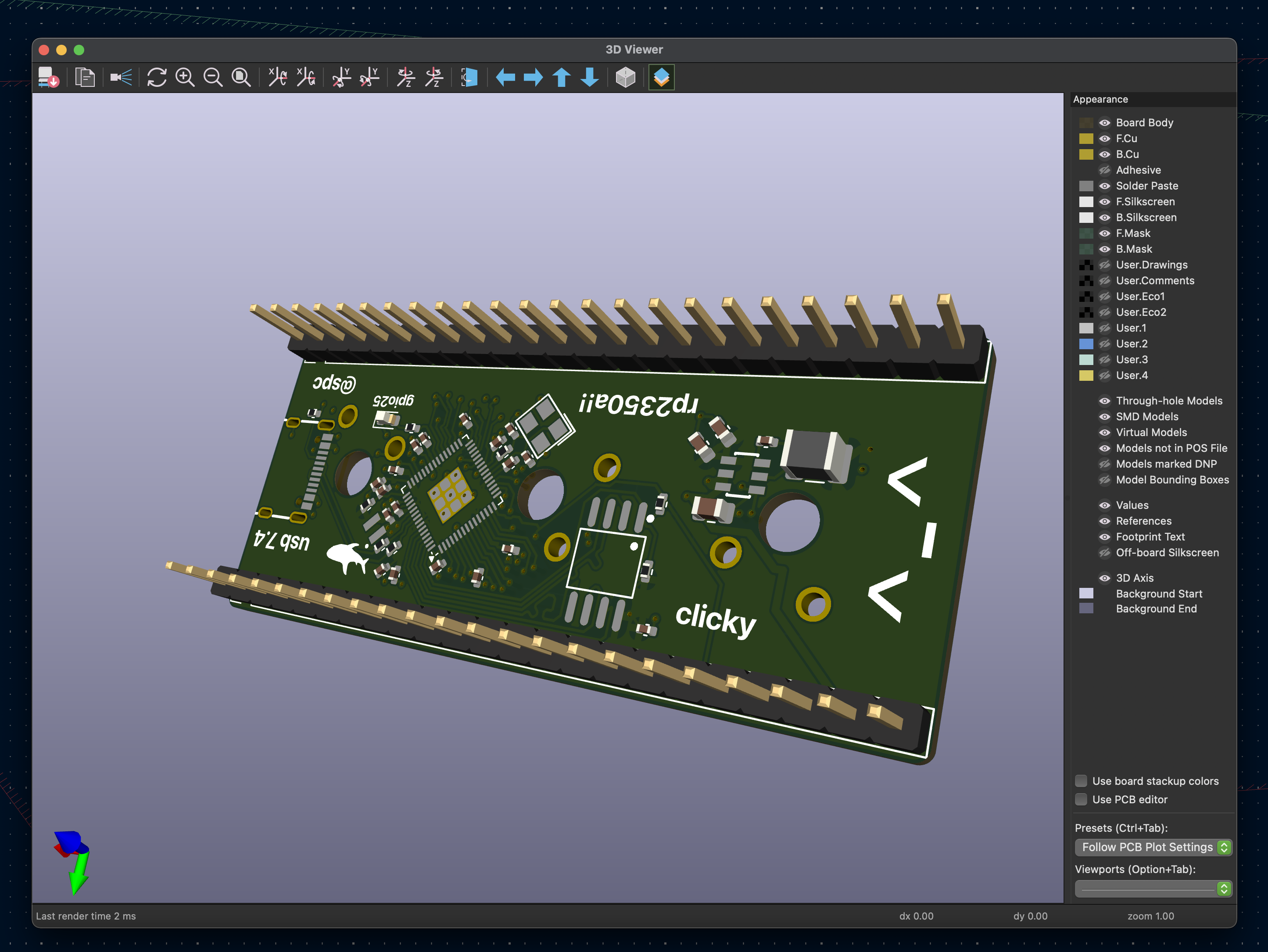 clicky devboard pcb